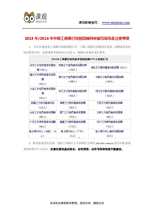 2015年和2016年中国工商银行校园招聘网申填写指导、注意事项和简历修改