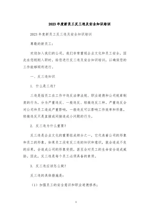 2023年度新员工反三违及安全知识培训
