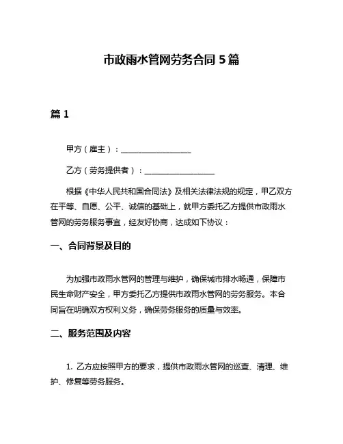 市政雨水管网劳务合同5篇