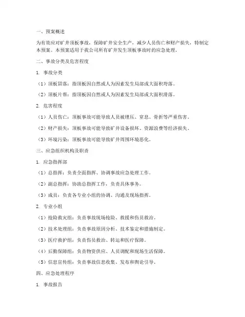 顶板事故应急处理预案