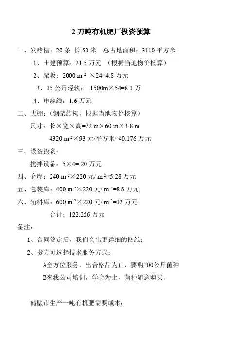 2万吨有机肥厂投资预算