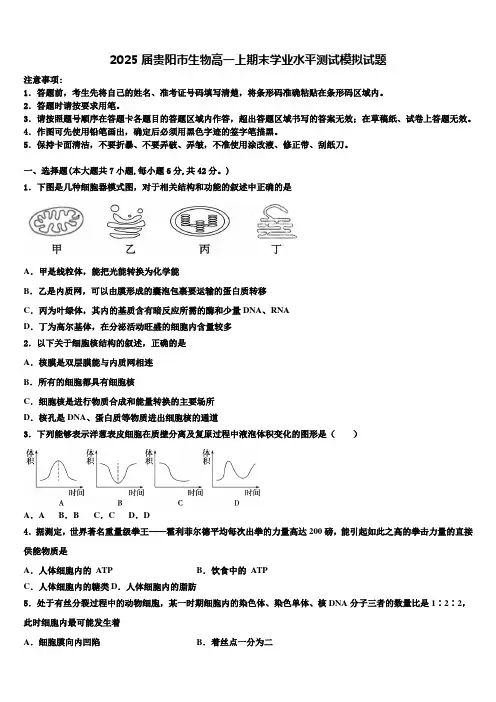 2025届贵阳市生物高一上期末学业水平测试模拟试题含解析