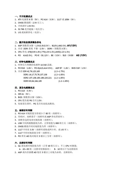 电脑主板不开机测试点(台式机)