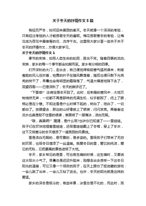 关于冬天的抒情作文5篇