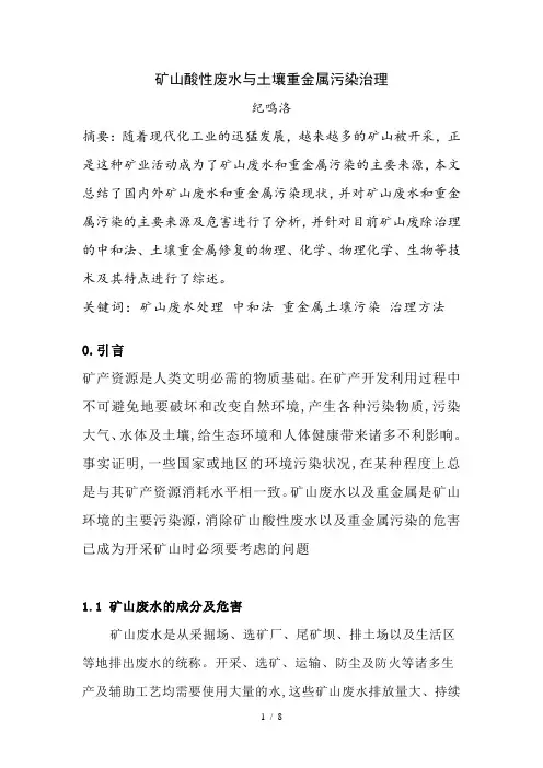 矿山酸性废水与土壤重金属污染治理