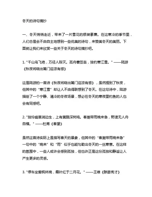 冬天的的诗句摘抄,九年级,现代诗作
