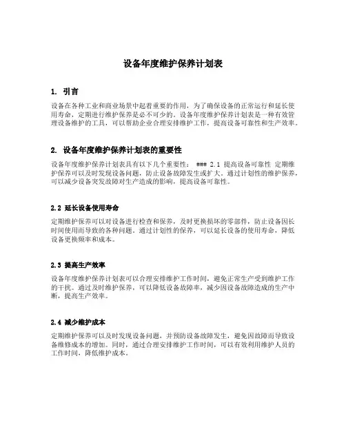 设备年度维护保养计划表