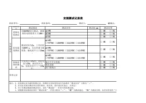 安规测试记录表
