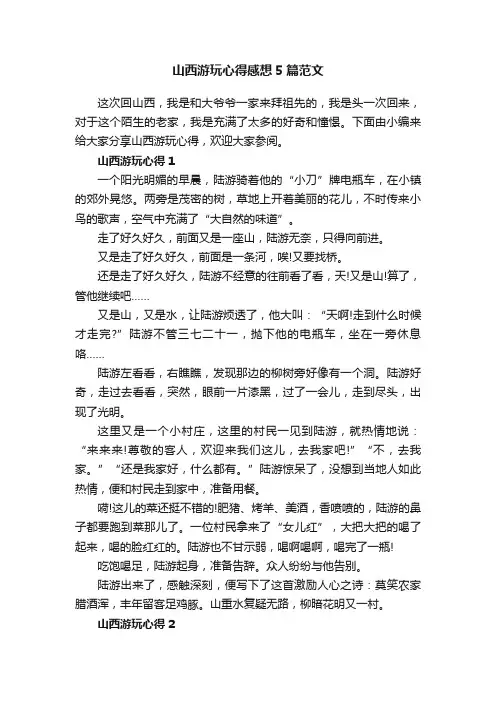山西游玩心得感想5篇范文