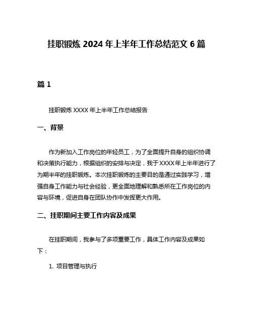 挂职锻炼2024年上半年工作总结范文6篇