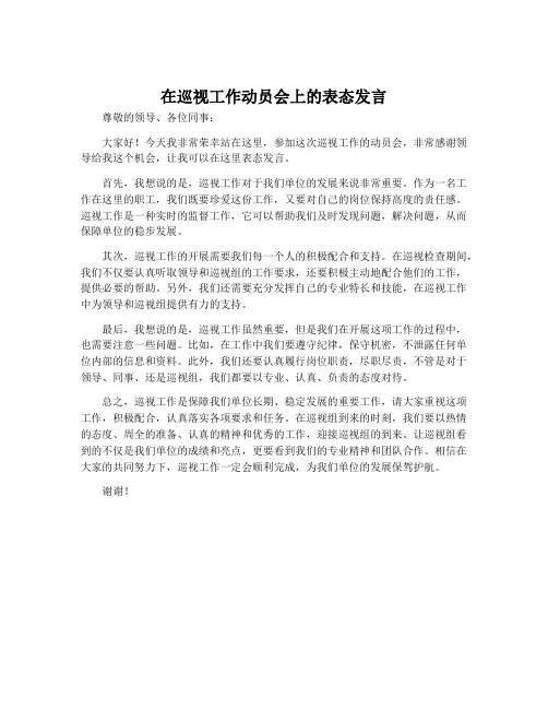 在巡视工作动员会上的表态发言