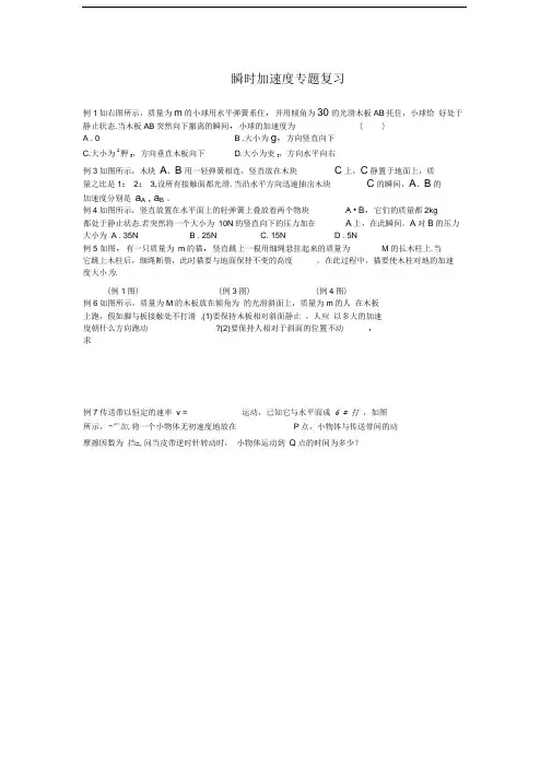 瞬时加速度专题巩固复习12个例题