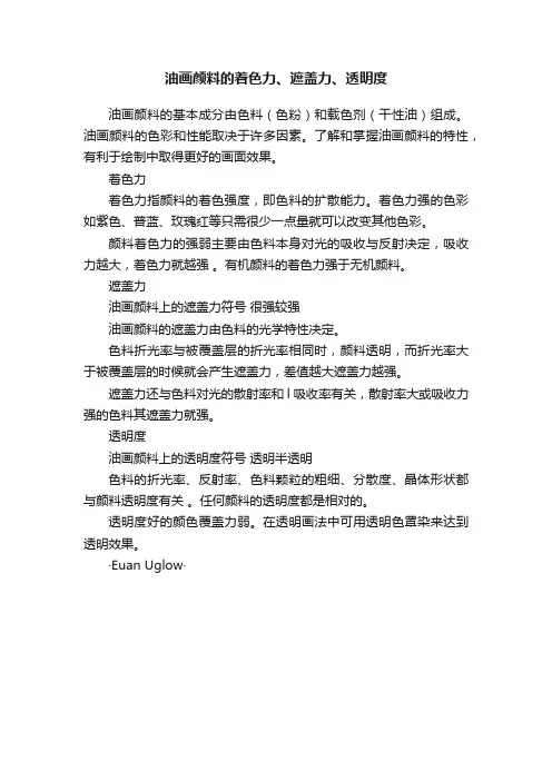 油画颜料的着色力、遮盖力、透明度