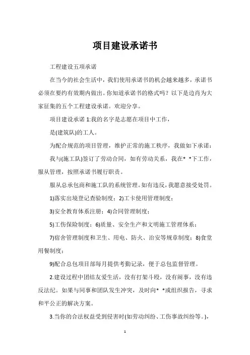 项目建设承诺书