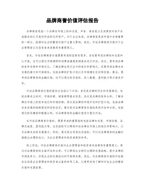 品牌商誉价值评估报告