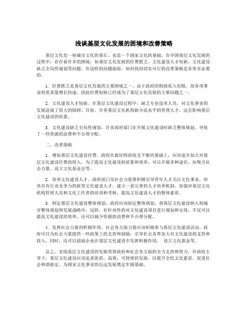 浅谈基层文化发展的困境和改善策略
