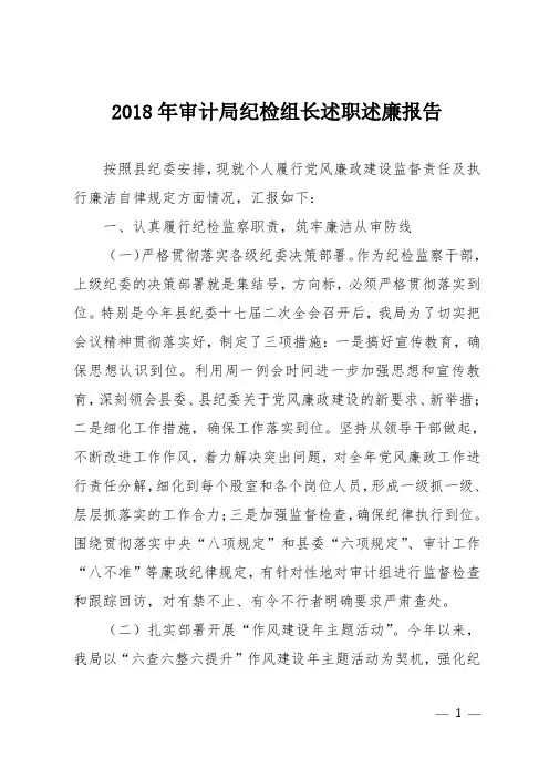 2018年审计局纪检组长述职述廉报告