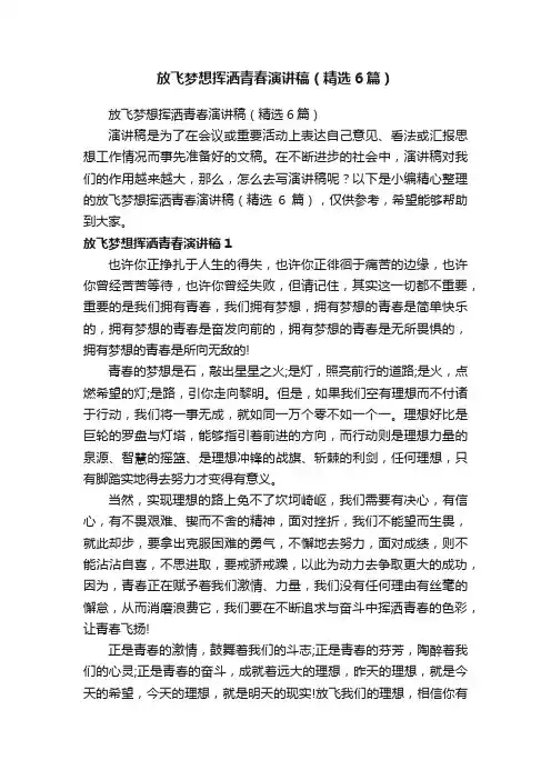 放飞梦想挥洒青春演讲稿（精选6篇）
