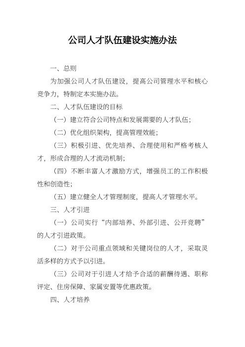 公司人才队伍建设实施办法