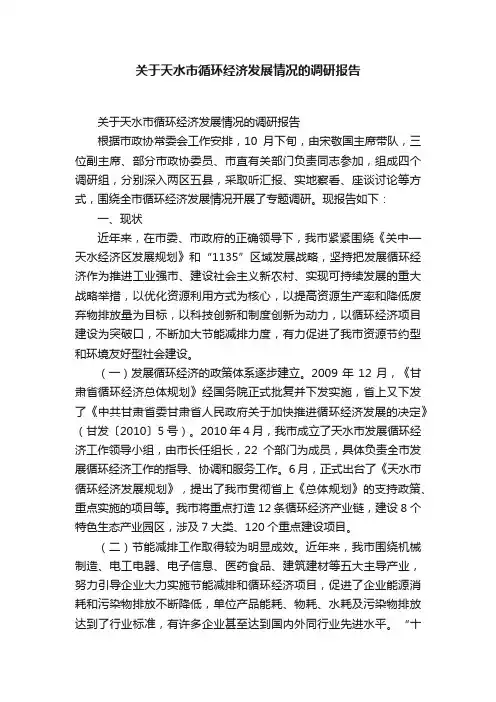 关于天水市循环经济发展情况的调研报告