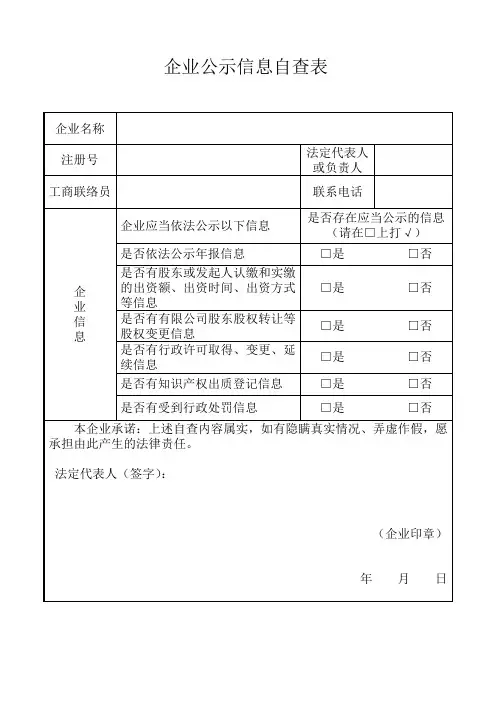 企业公示信息自查表