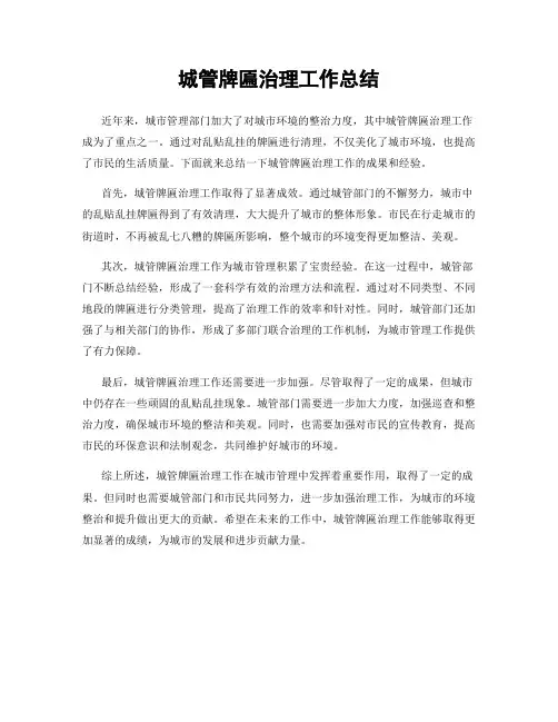城管牌匾治理工作总结