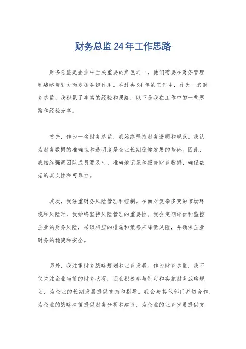 财务总监24年工作思路
