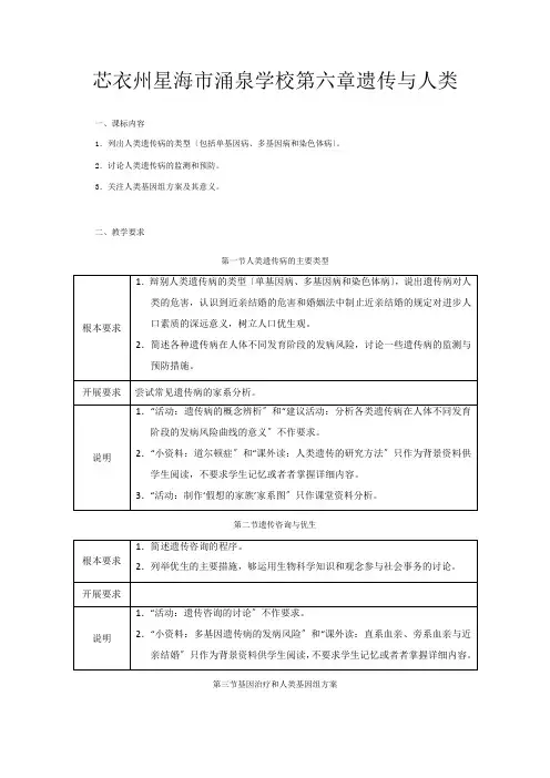 普通高中生物 第六章 遗传与人类健康同步教案 浙科必修