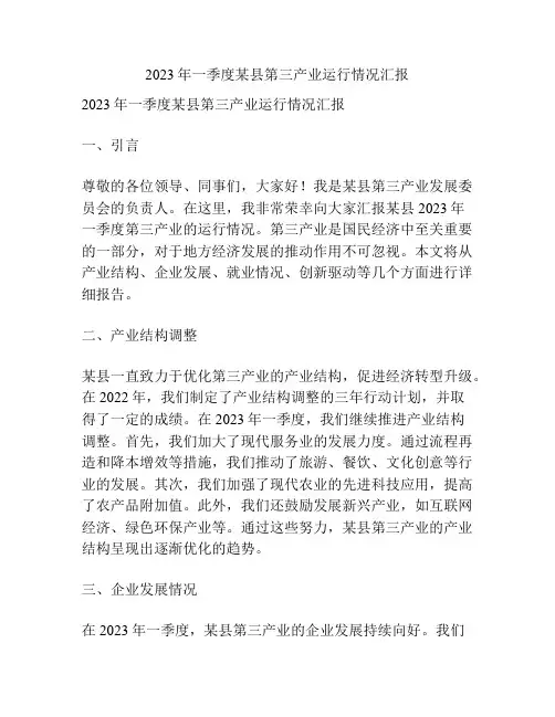 2023年一季度某县第三产业运行情况汇报