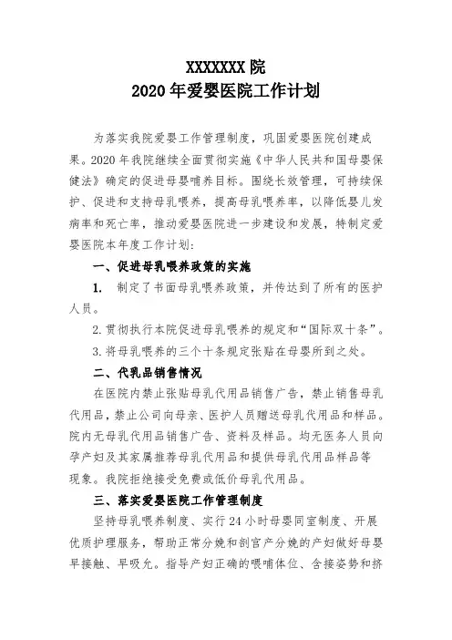 2020年爱婴医院工作计划