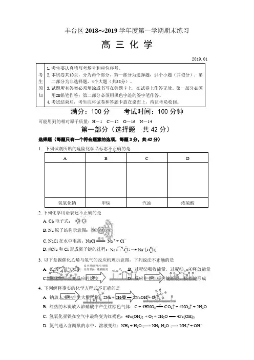 北京市丰台区2018-2019高三上学期期末化学试题(带答案、word版)