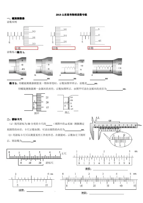 2013山东高考物理全部读数专练