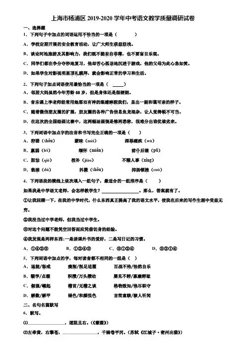 上海市杨浦区2019-2020学年中考语文教学质量调研试卷含解析