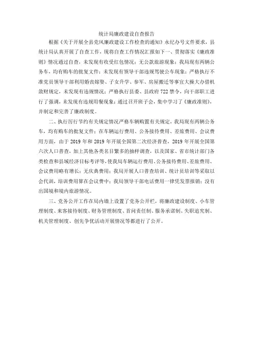 最新-统计局廉政建设自查报告 精品
