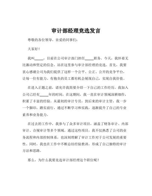 审计部经理竞选发言