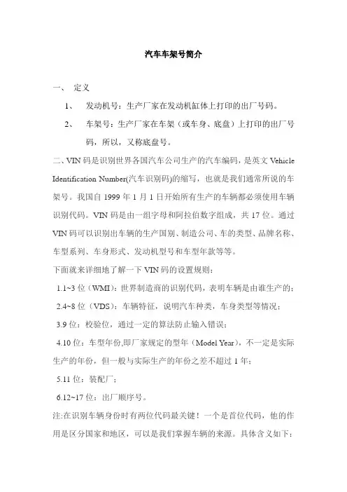 汽车发动机号及车架号简介