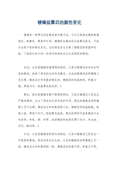 镀镍盐雾后的颜色变化