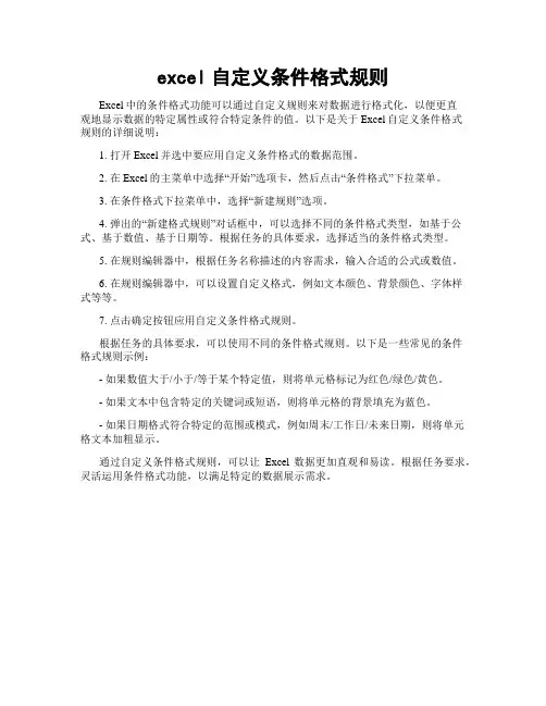 excel自定义条件格式规则
