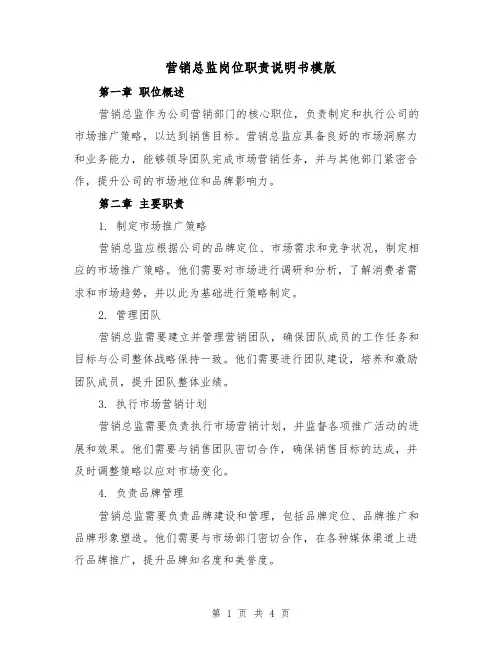 营销总监岗位职责说明书模版（二篇）