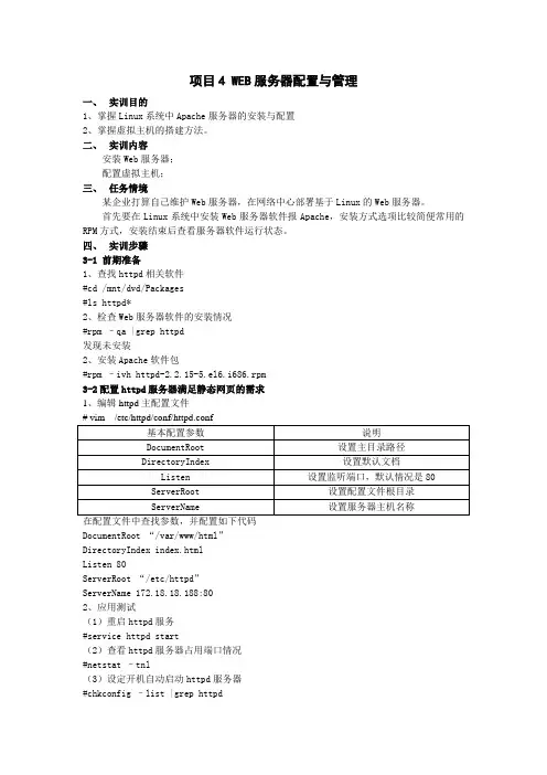 项目4 WEB服务器配置与管理