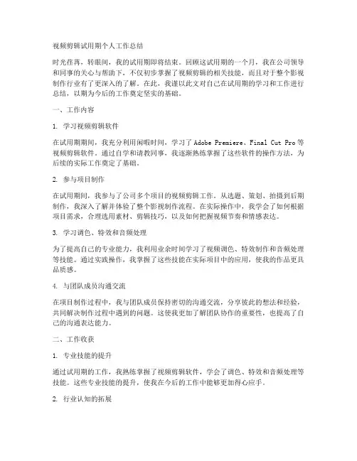 视频剪辑试用期个人工作总结