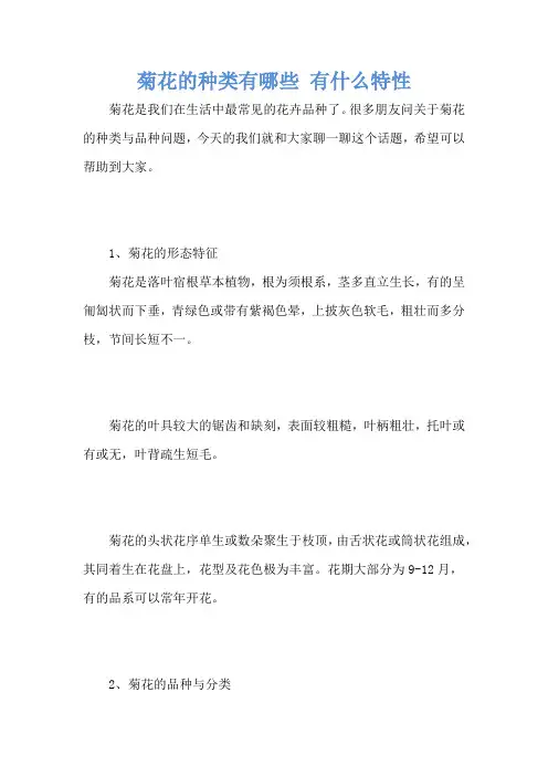 菊花的种类有哪些 有什么特性