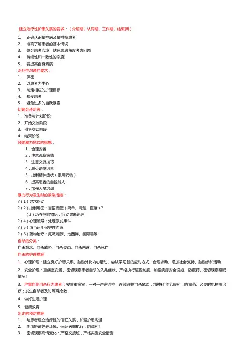 精神科护理学 重点知识整理