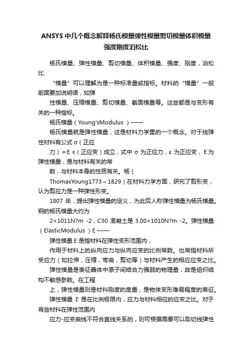 ANSYS中几个概念解释杨氏模量弹性模量剪切模量体积模量强度刚度泊松比