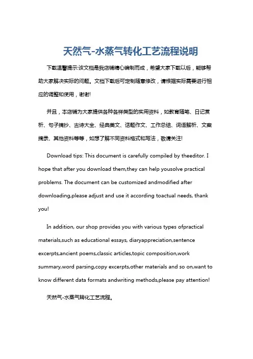 天然气-水蒸气转化工艺流程说明
