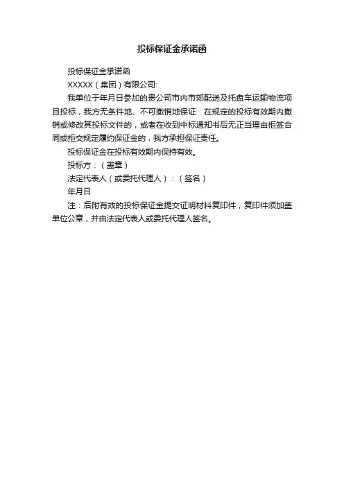 投标保证金承诺函
