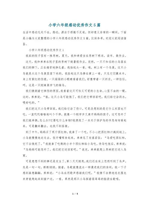 小学六年级感动优秀作文5篇