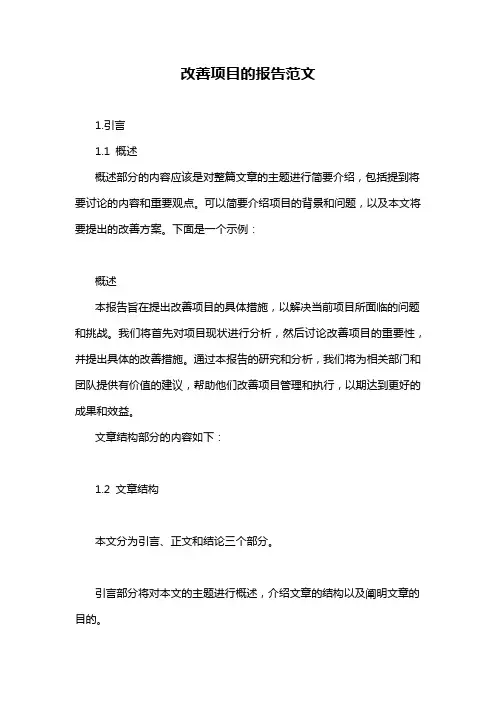改善项目的报告范文