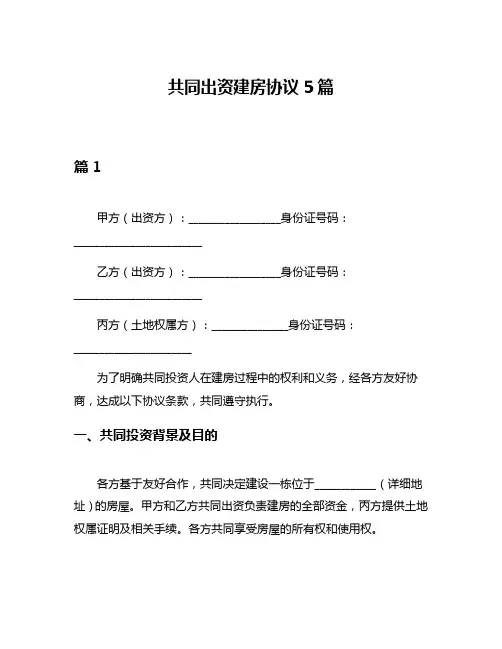 共同出资建房协议5篇