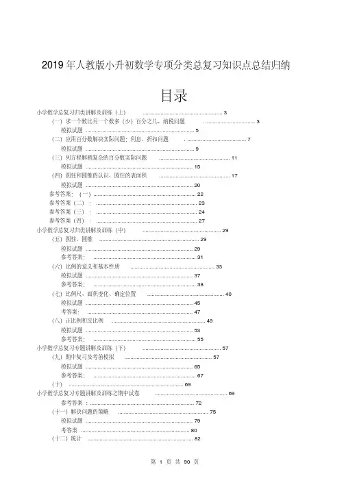 2019年人教版小升初数学专项分类总复习知识点总结归纳